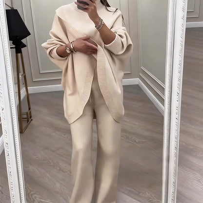 🔥 59% OFF! NEW! Women's 2-piece set – Asymmetrical sweater + wide-leg pants, relaxed fit and soft fabric, ultra comfortable 👚✨