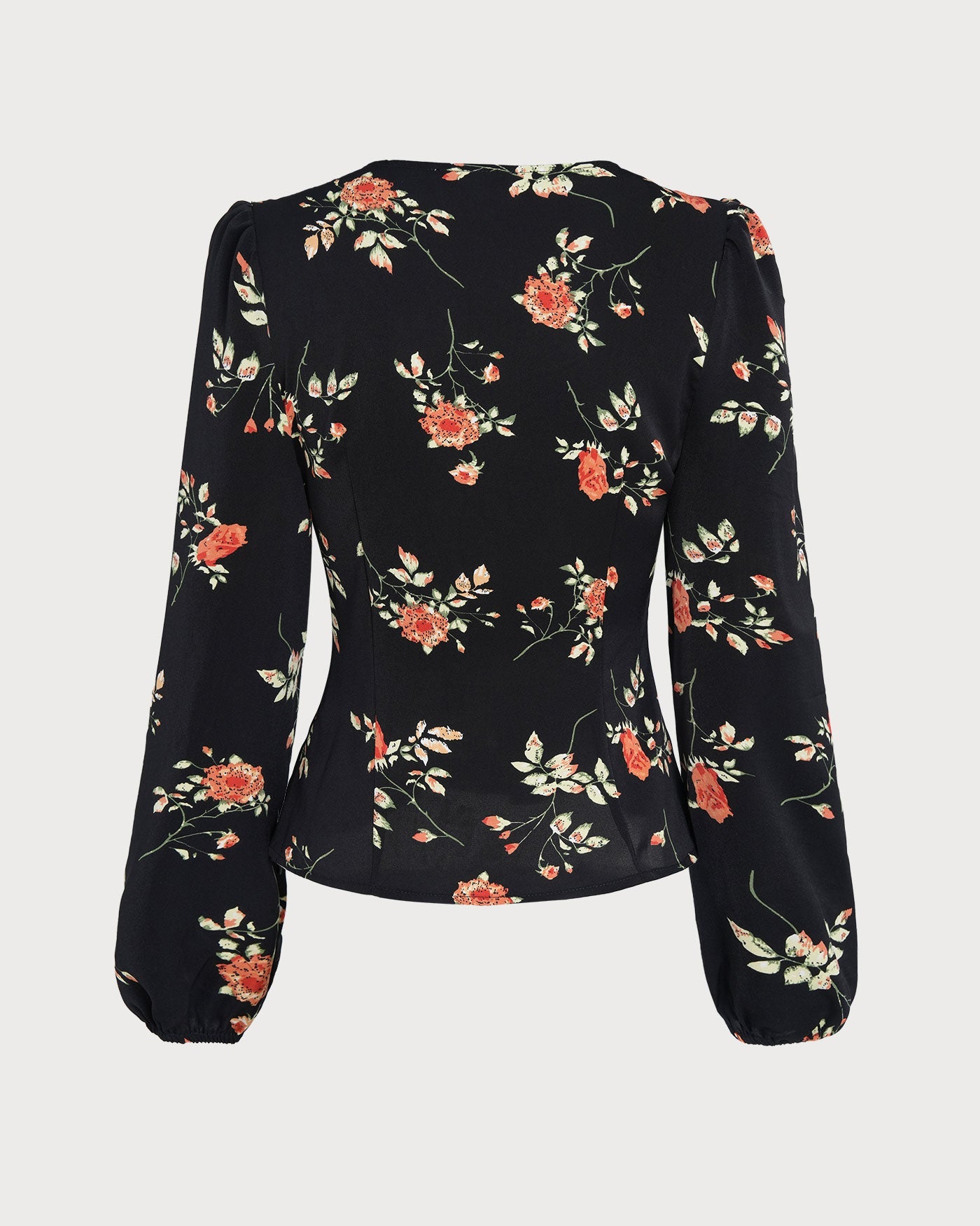 Black V Neck Floral Blouse