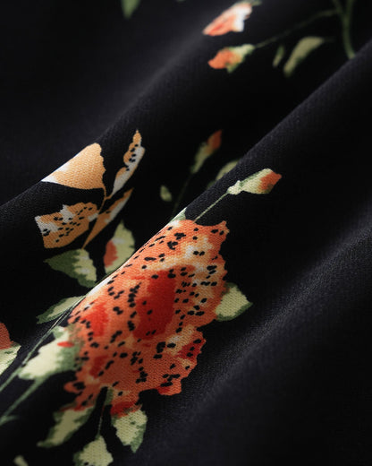 Black V Neck Floral Blouse