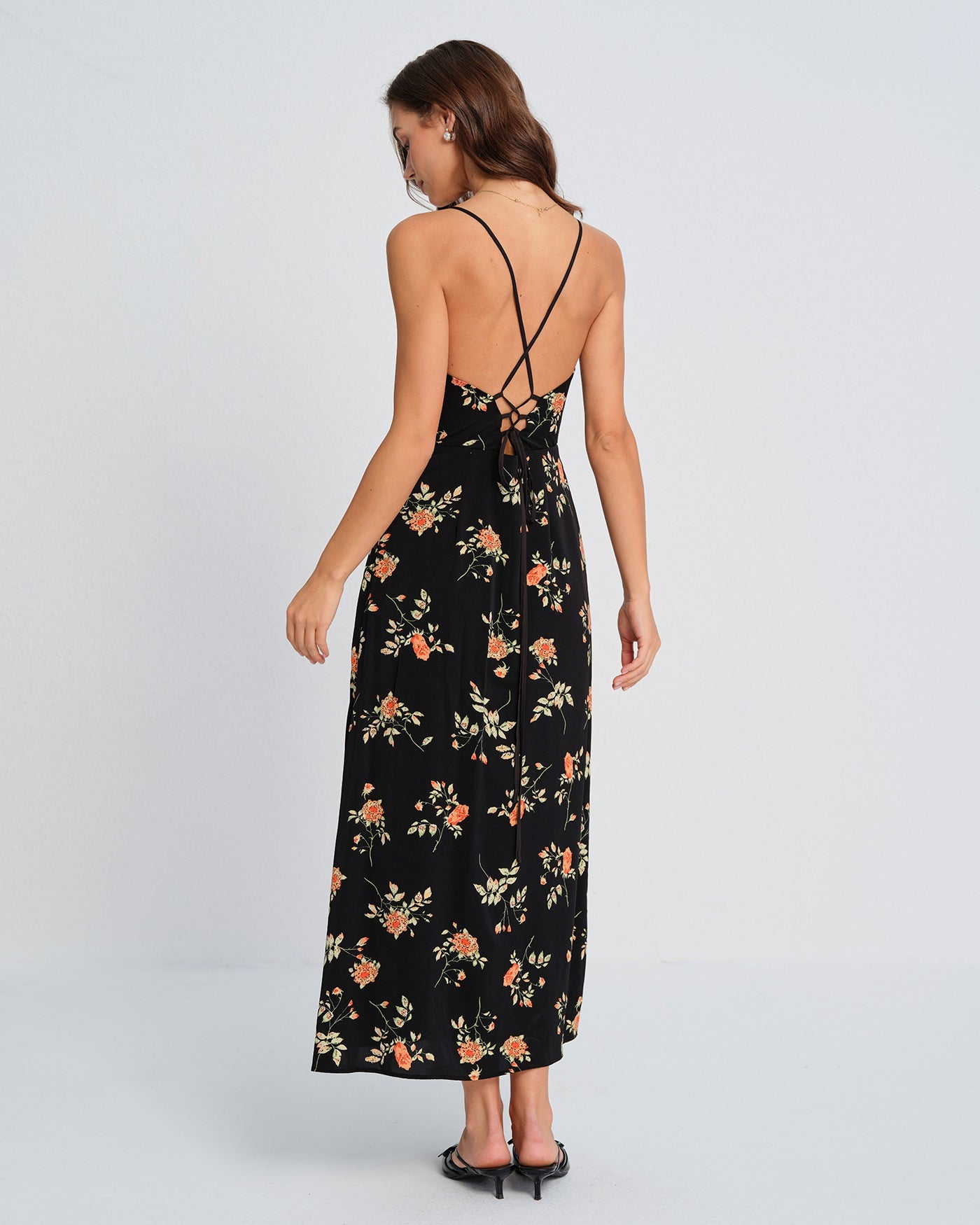 Black Square Neck Floral Slip Maxi Dress